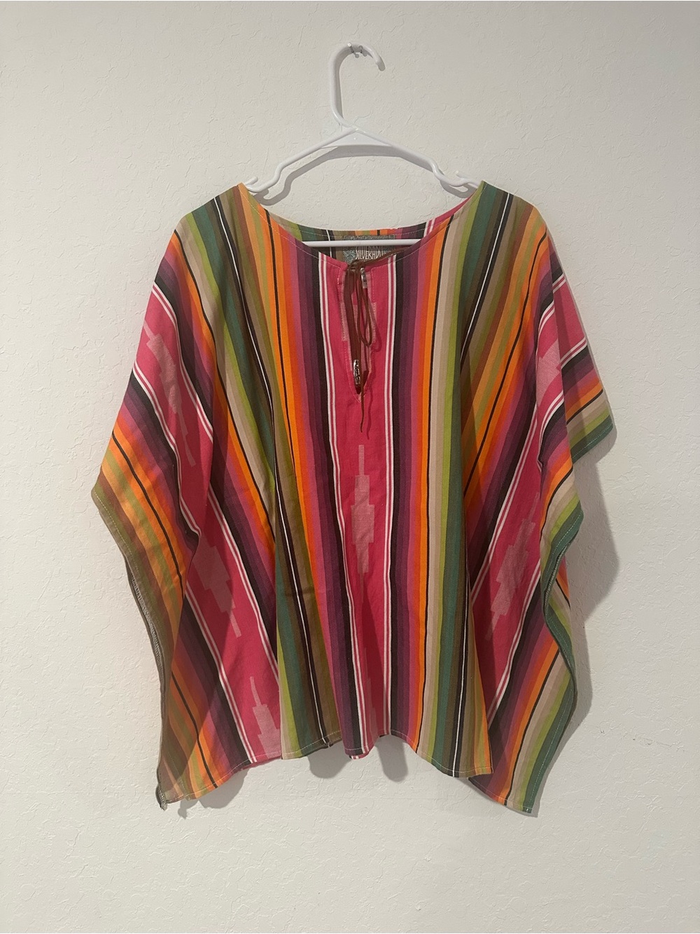 Silverado western Women's Striped Poncho Tunic - Pink Multicolor Made in USA
